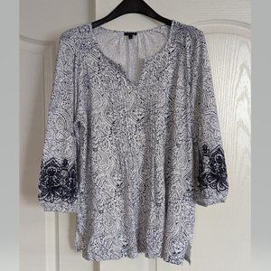 Talbots blue and white patterned blouse